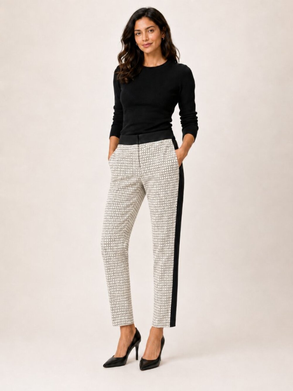 Marc Cain Black & Ivory Patterned Luxury Pants Size N1 / US 2